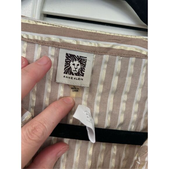 Anne Klein Beige Gold White Stripe Blouse, Sz Small - Picture 2 of 2